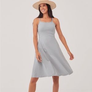 Never worn Pact Women's Tide Stripe Fit & Flare Shorty Midi Dress, Size Small